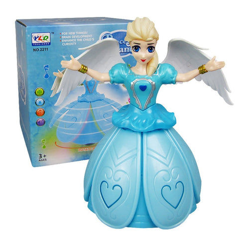 Princess Doll Toys Frozen Elsa Anna Doll With Wings Action Figure Rotating Dance Projection Light Music Model Dolls For Girls