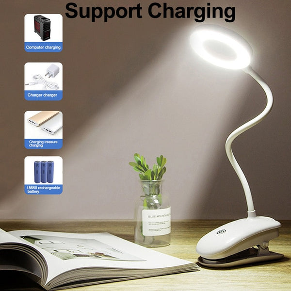 Portable LED Desk Lamp Touch On/Off Switch Eye Protection Clip Table Light 3 Modes Dimmable USB Rechargeable Desk Lights