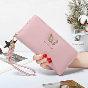 Fashion Butterfly Women Wallet Wrist Handle Phone Case Long Section Money Pocket Pouch Handbag Women's Purse Card Holders 2019