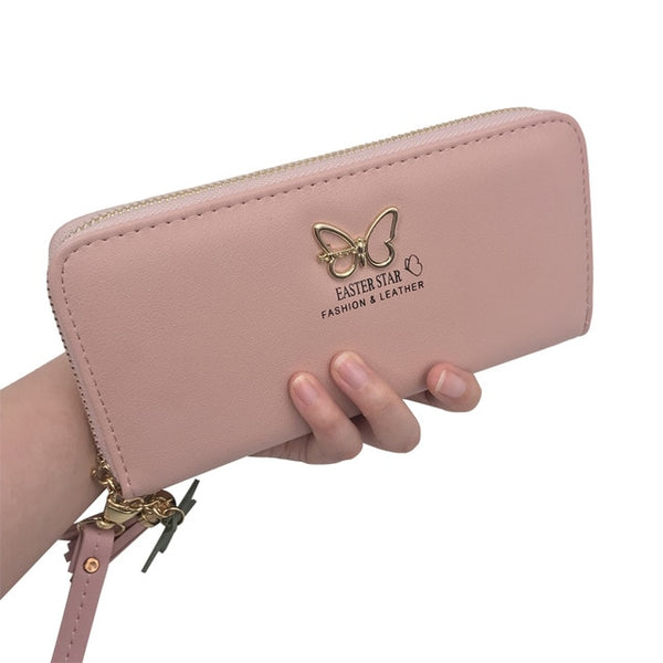Fashion Butterfly Women Wallet Wrist Handle Phone Case Long Section Money Pocket Pouch Handbag Women's Purse Card Holders 2019