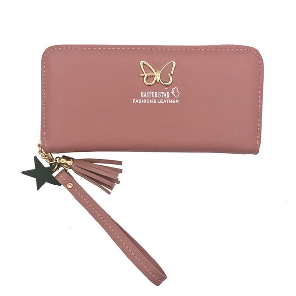 Fashion Butterfly Women Wallet Wrist Handle Phone Case Long Section Money Pocket Pouch Handbag Women's Purse Card Holders 2019