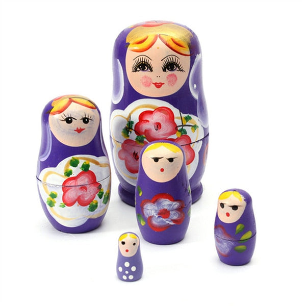 JIMITU 5PCS/Set Lovely Matryoshka Wooden Dolls Nesting Babushka Russian Hand Paint for Kids Christmas Toys Gifts dolls for kids