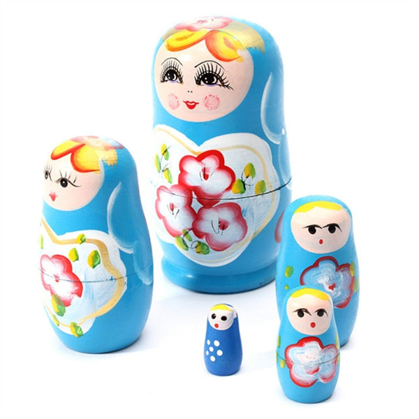 JIMITU 5PCS/Set Lovely Matryoshka Wooden Dolls Nesting Babushka Russian Hand Paint for Kids Christmas Toys Gifts dolls for kids