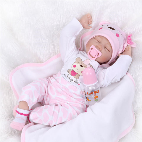 NPK 55cm Silicone Reborn Sleeping Baby Doll Kids Playmate Gift for Girls Baby Alive Soft Toys for Bouquets Doll Bebe Reborn Toys