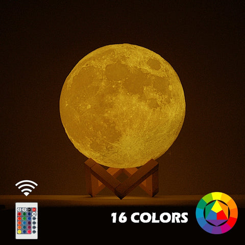 New Dropship  3D Print Moon Lamp Colorful Change Touch Usb Led Night Light Home Decor Creative Gift