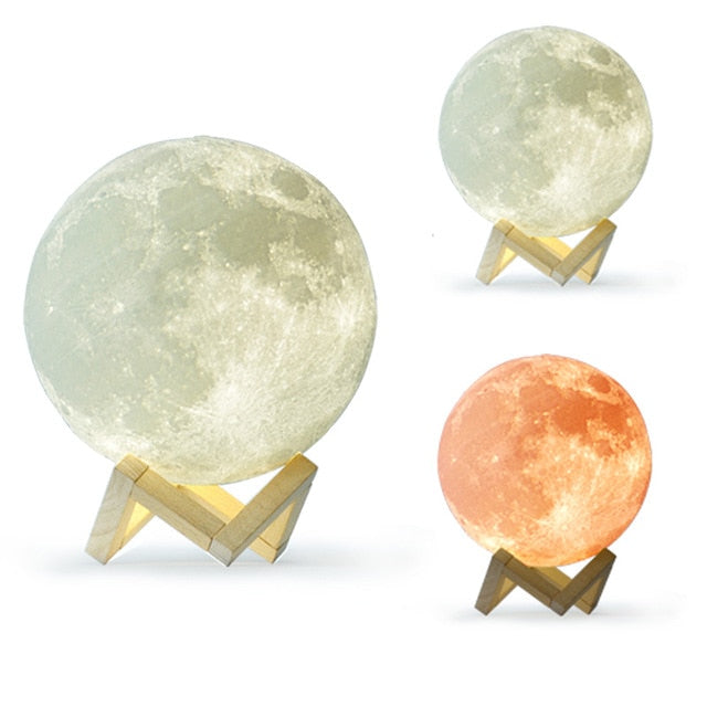 New Dropship  3D Print Moon Lamp Colorful Change Touch Usb Led Night Light Home Decor Creative Gift
