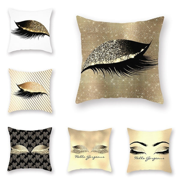 Elegant Golden Pink Eyelash Style Cushion