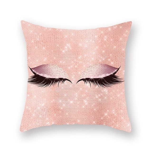 Elegant Golden Pink Eyelash Style Cushion