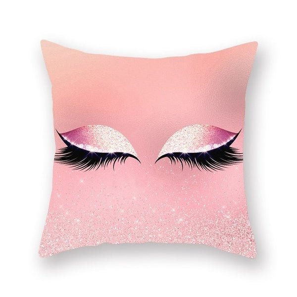 Elegant Golden Pink Eyelash Style Cushion