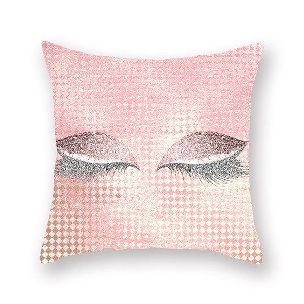 Elegant Golden Pink Eyelash Style Cushion