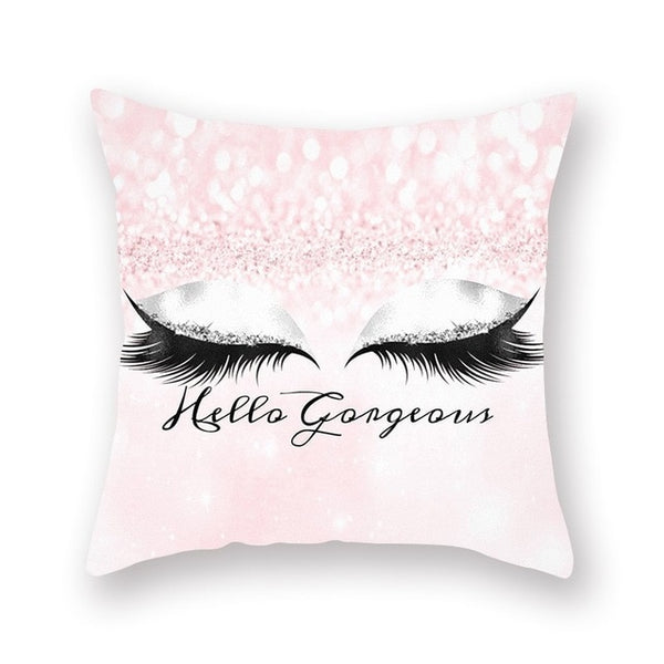 Elegant Golden Pink Eyelash Style Cushion