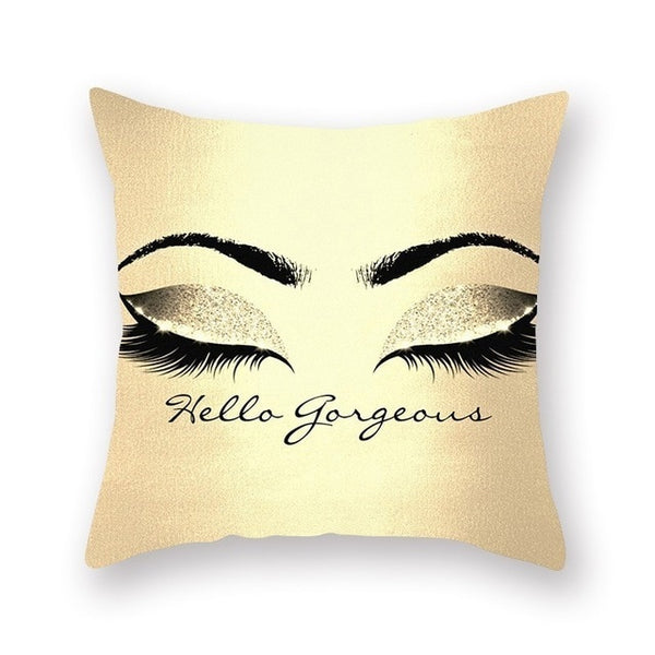 Elegant Golden Pink Eyelash Style Cushion