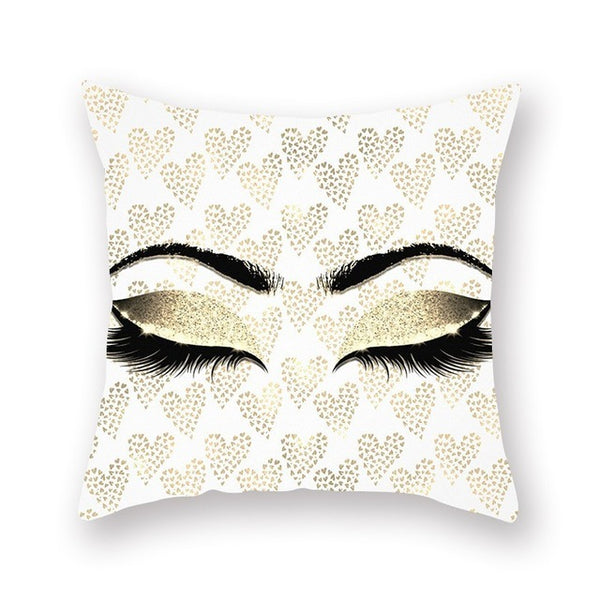 Elegant Golden Pink Eyelash Style Cushion