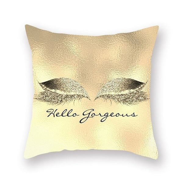 Elegant Golden Pink Eyelash Style Cushion