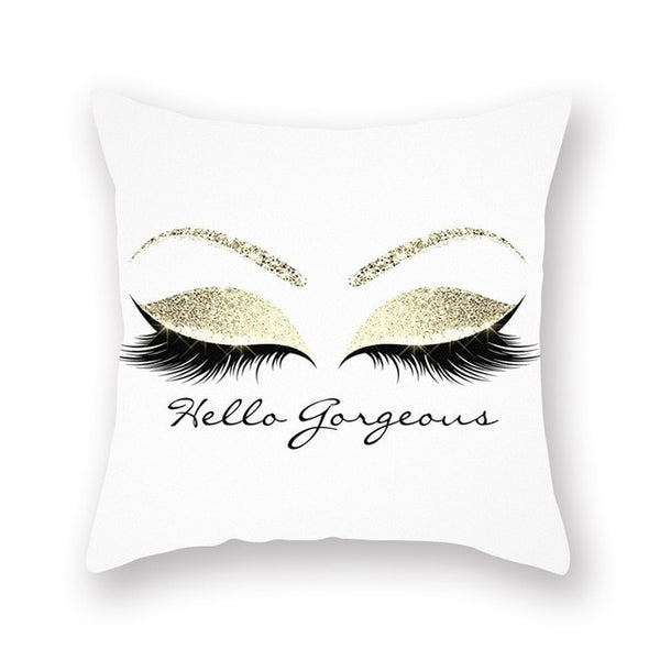 Elegant Golden Pink Eyelash Style Cushion