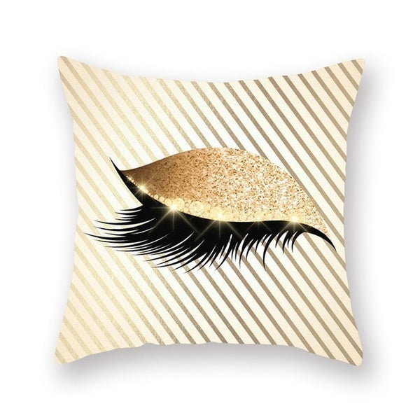 Elegant Golden Pink Eyelash Style Cushion