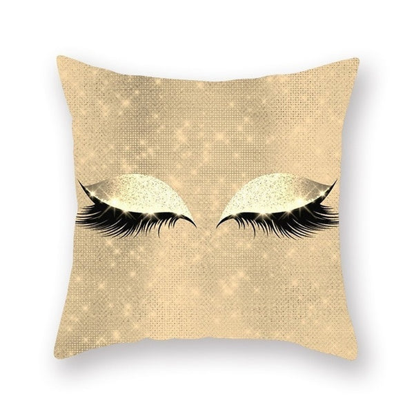 Elegant Golden Pink Eyelash Style Cushion