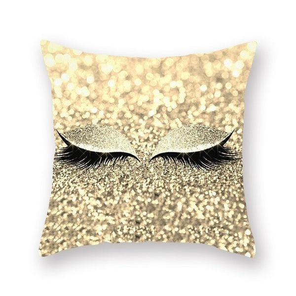 Elegant Golden Pink Eyelash Style Cushion