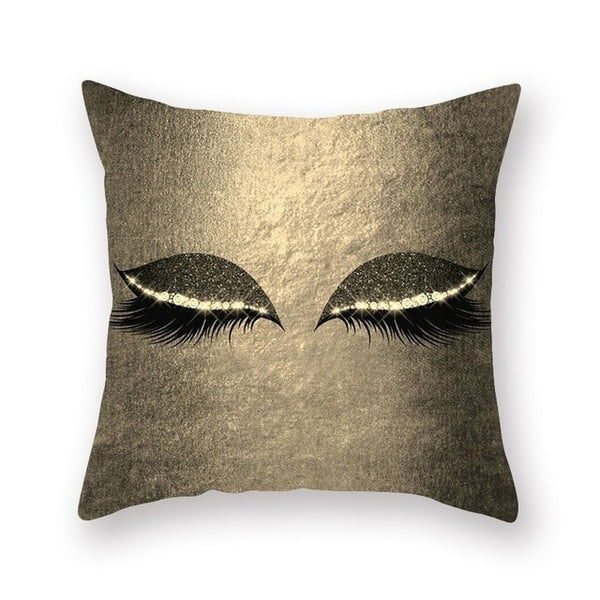 Elegant Golden Pink Eyelash Style Cushion