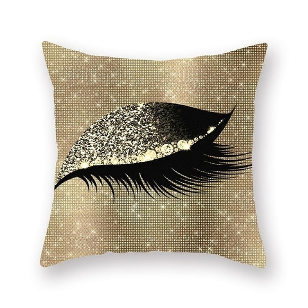 Elegant Golden Pink Eyelash Style Cushion