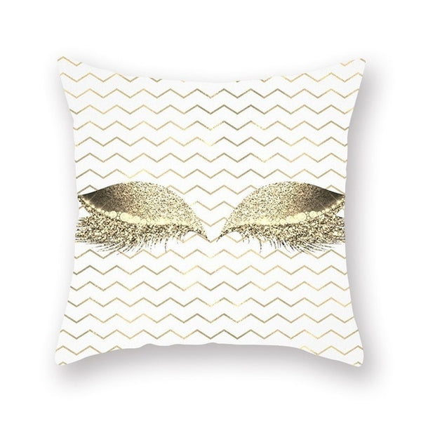 Elegant Golden Pink Eyelash Style Cushion