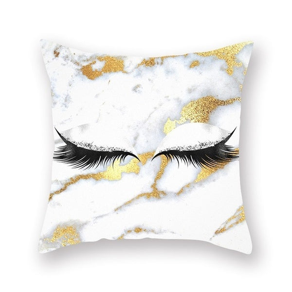 Elegant Golden Pink Eyelash Style Cushion