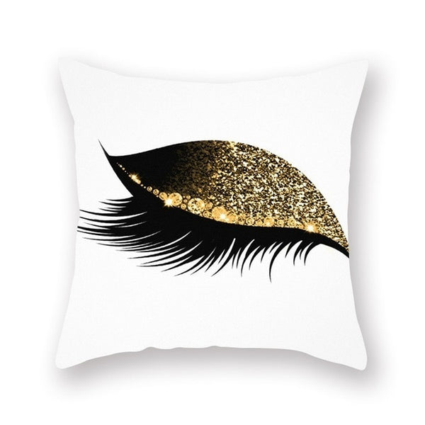 Elegant Golden Pink Eyelash Style Cushion