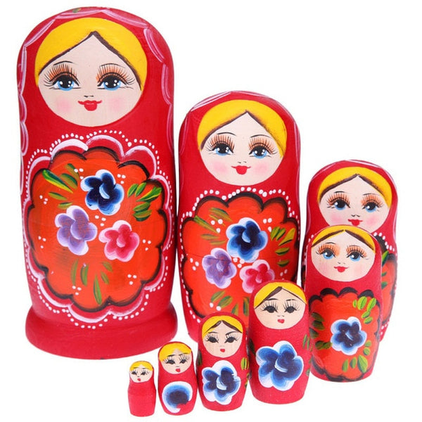 5Pcs/Set Basswood Russian Matryoshka Dolls Bear Ear Nesting Dolls Gift Russian Traditional Feature Ethnic Style Unisex Dolls