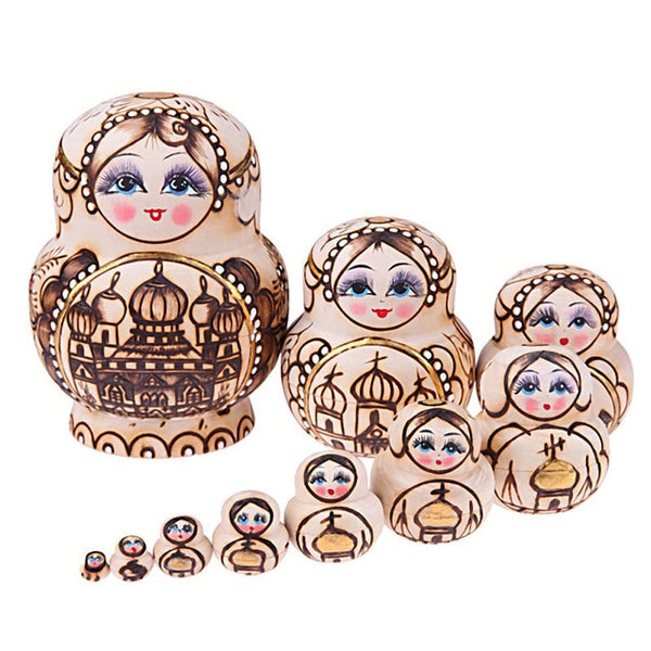 5Pcs/Set Basswood Russian Matryoshka Dolls Bear Ear Nesting Dolls Gift Russian Traditional Feature Ethnic Style Unisex Dolls