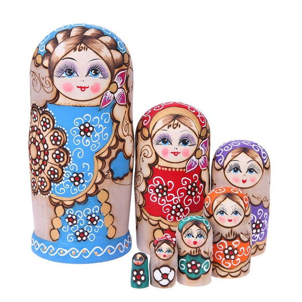 5Pcs/Set Basswood Russian Matryoshka Dolls Bear Ear Nesting Dolls Gift Russian Traditional Feature Ethnic Style Unisex Dolls