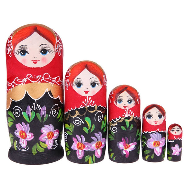 5Pcs/Set Basswood Russian Matryoshka Dolls Bear Ear Nesting Dolls Gift Russian Traditional Feature Ethnic Style Unisex Dolls