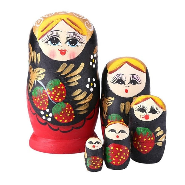 5Pcs/Set Basswood Russian Matryoshka Dolls Bear Ear Nesting Dolls Gift Russian Traditional Feature Ethnic Style Unisex Dolls