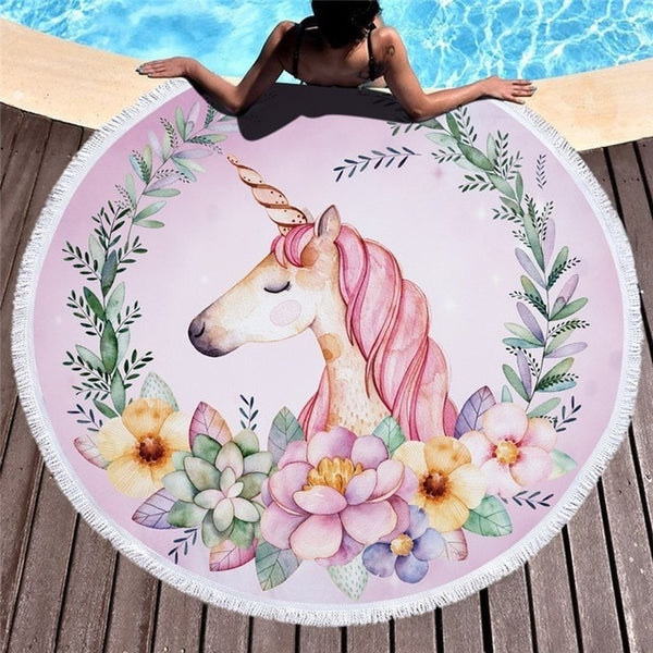 Cartoon Unicorn 150cm Round Beach