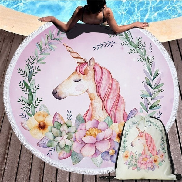 Cartoon Unicorn 150cm Round Beach