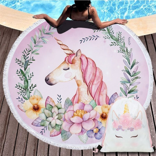 Cartoon Unicorn 150cm Round Beach