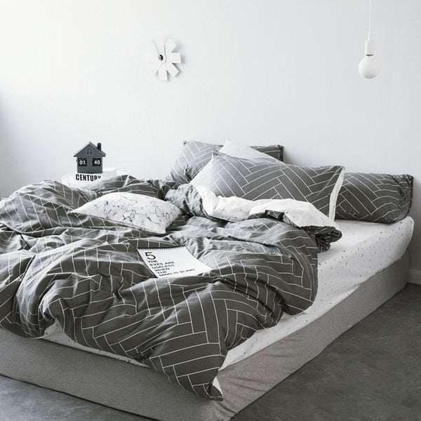Grid stripes duvet cover pillowcase