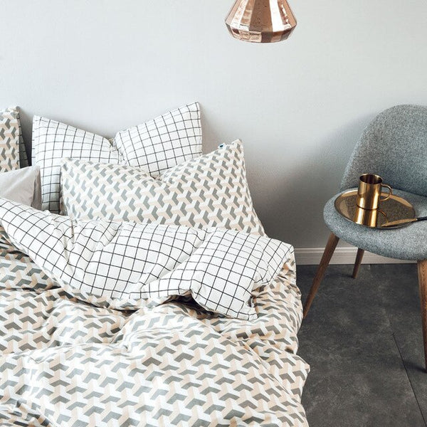 Grid stripes duvet cover pillowcase